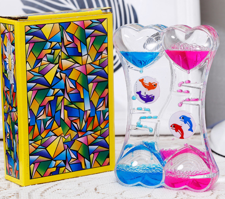 Valentine's Day Double Hourglass Liquid Timer Visual Timer Oil Liquid Motion Hourglass Floating Desk Heart Decoration 2PC/Set