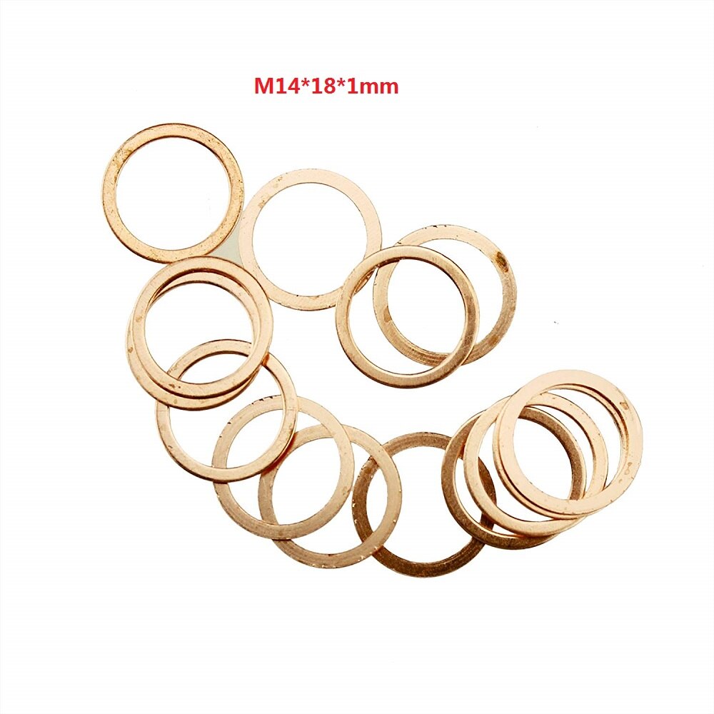 100 Stck 1mm Kupfer Dichtung metrisch Flache Abdichtung Scheiben M10 M12 M14 Auto Abdichtung Unterlegscheibe Verschiedene Spezifikationen: M14-18-1mm
