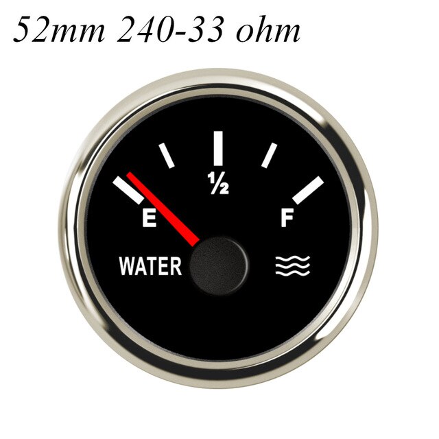 52mm vanntette marine vannstandsmåler 0-190 ohm rustfritt stål båt vanntank nivå indikator måler jolle tilbehør 9-32v: Bs 240-33 ohm