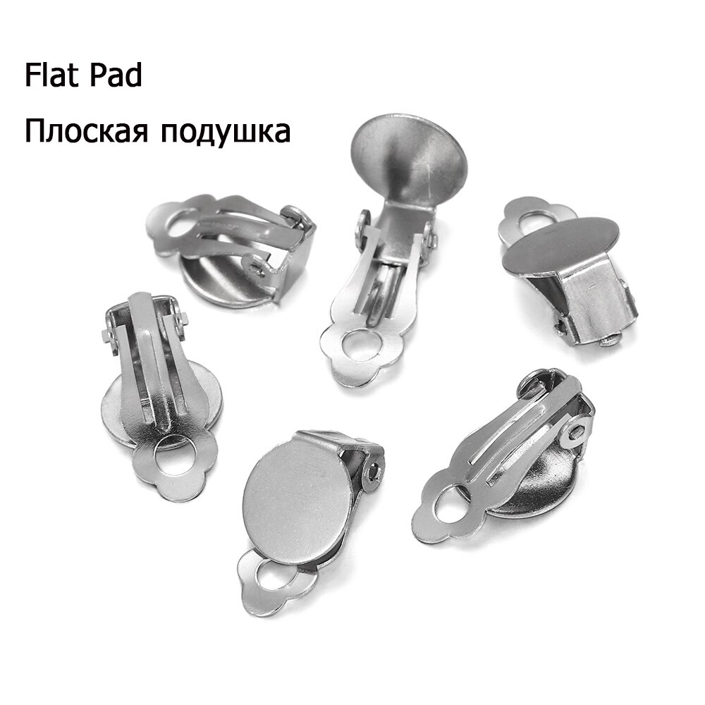 Lote de 10 unidades de pendientes de Clip de acero inoxidable, Base para pendientes, almohadilla en blanco apta para cabujón de cristal para suministros de joyería DIY: Flat Pad / 8mm x 10pcs