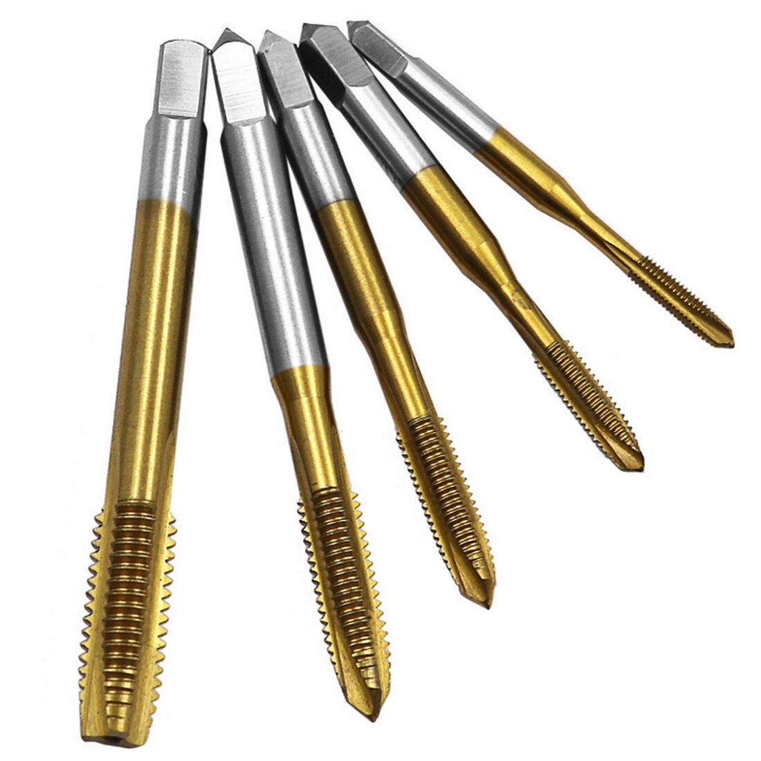 5PC/Titanium Coated Thread Tap Drill Metric Hss Spiral Fluted Machine Screw Tap M3 M4 M5 M6 M8 Spiral Pointed Taps