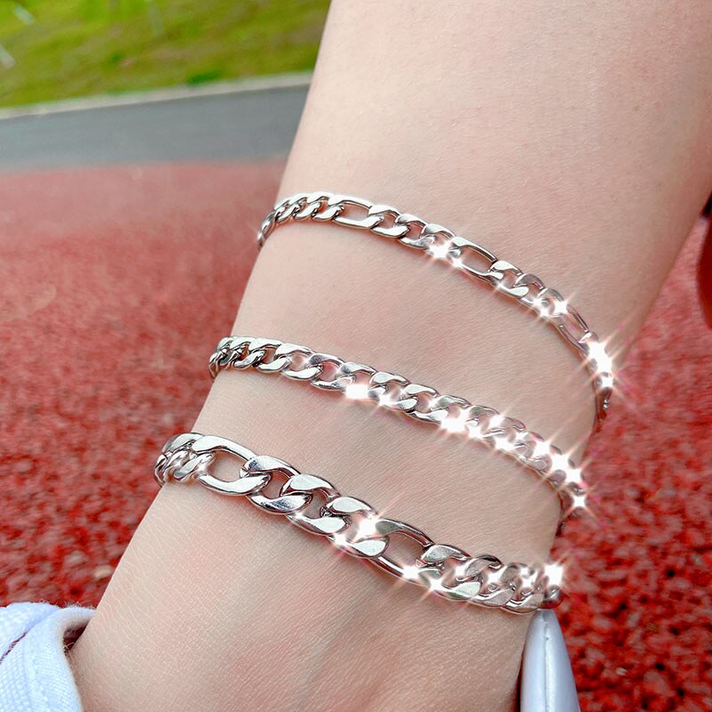 Caraquet Cuban Chain Anklet Silver Color Stainless Steel Adjustable Charm Anklet Bracelet Accessories Foot Jewelry