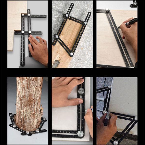 Tile Tool Six-Sided Angle Measuring Locator Universal Ruler Tile Hole Drill Guide Perforated Template Locator Aluminum Alloy