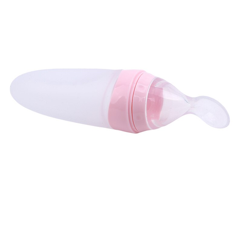 Baby mjukt huvud kosttillskott sked kosttillskott sked flaska flytande pressad silikon rispasta flaska babymatning: Rosa