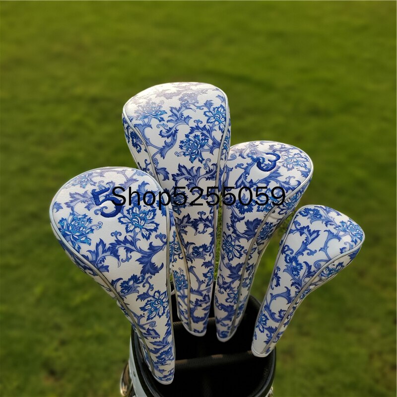 Blue and White Porcelain Golf Club Driver Fairway Wood Hybrid UT Putter Mallet Putter Headcover Sports Golf Club Equipment