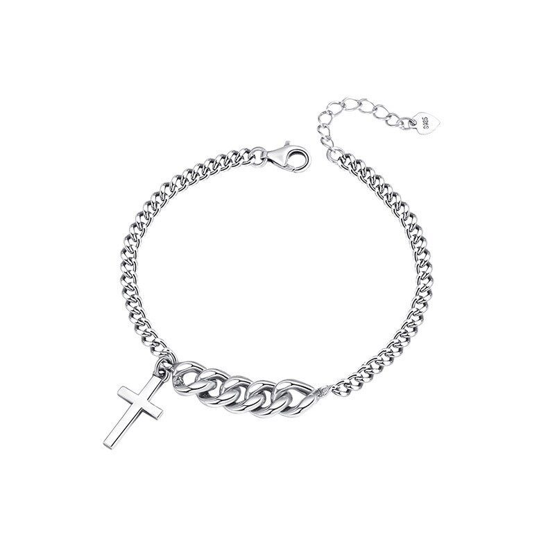Foxanry personalidade 925 selo engrossar pulseira para feminino ins moda punk hiphop rocha cruz pingente festa jóias presente