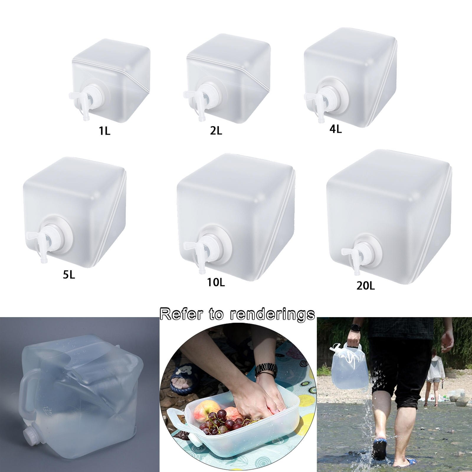 Contenedor de agua plegable con tapa y grifo, cantimplora de agua portátil, almacenamiento de bebidas de grado alimenticio para senderismo, pesca y Camping