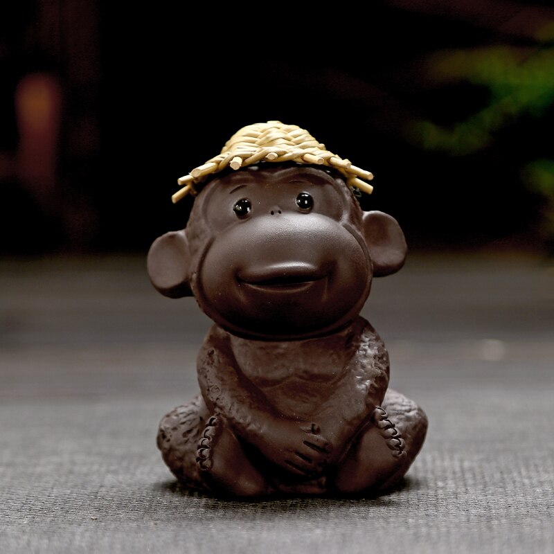 Estatua mono creativa de la suerte, té de arcilla púrpura, artesanía de cerámica para mascotas, kungfú chino, accesorios de juego de té, decoración para bandejas, de Boutique