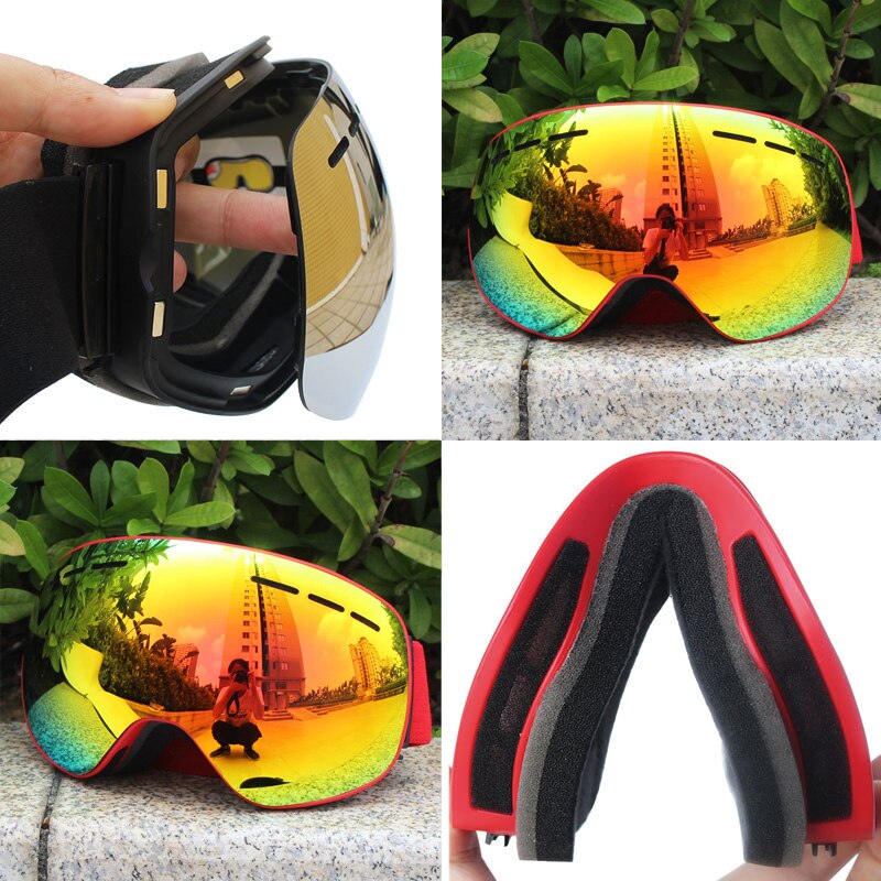 Gafas de esquí magnéticas polarizadas para hombre, lentes de doble capa para esquiar, antivaho, UV400, conjunto de gafas de Snowboard, Estuche para gafas de esquí