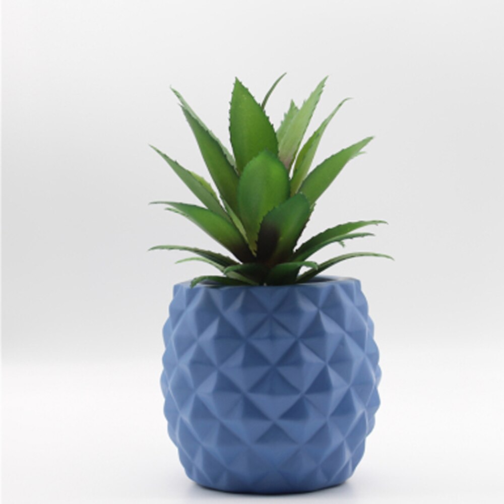 Kunstige saftige planter faux ananas grønne planter bonsai til stue restaurant kontor bordplade vinskab bad hjem: Blå ananas
