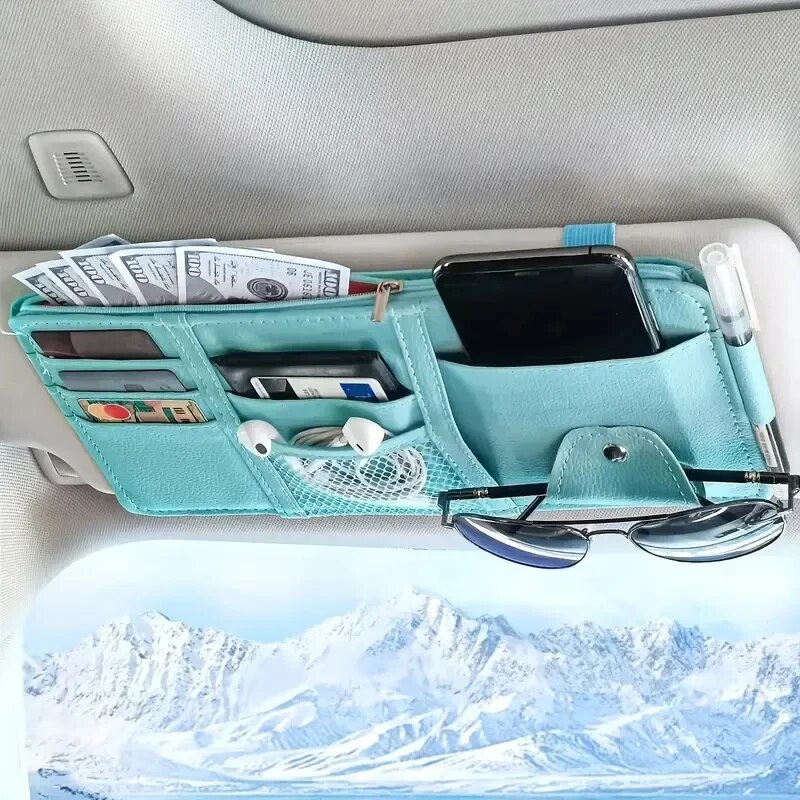 Organizador de viseira de sol para carro, suporte para celular, acessórios interiores de carro, bolso, armazenamento de cartão, suporte de montagem: YELLOW