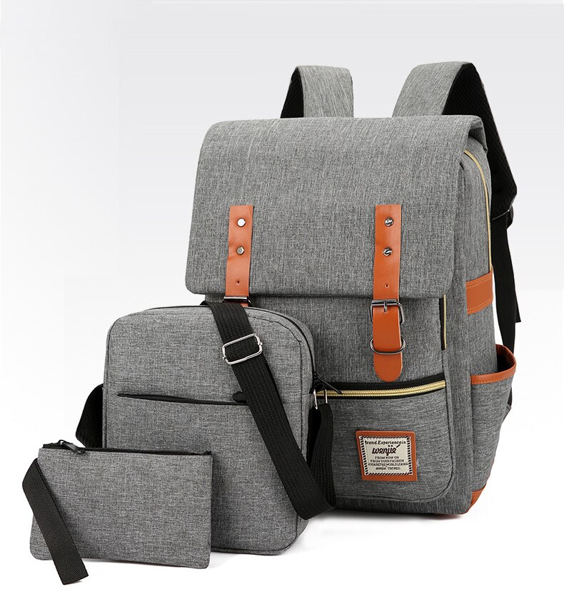 Nylon Men's 15.6 Inch Laptop Backpack Large-capacity 3Pcs/Set Travel Backpack Student Backpack Bag: HYBMQ0002--gray