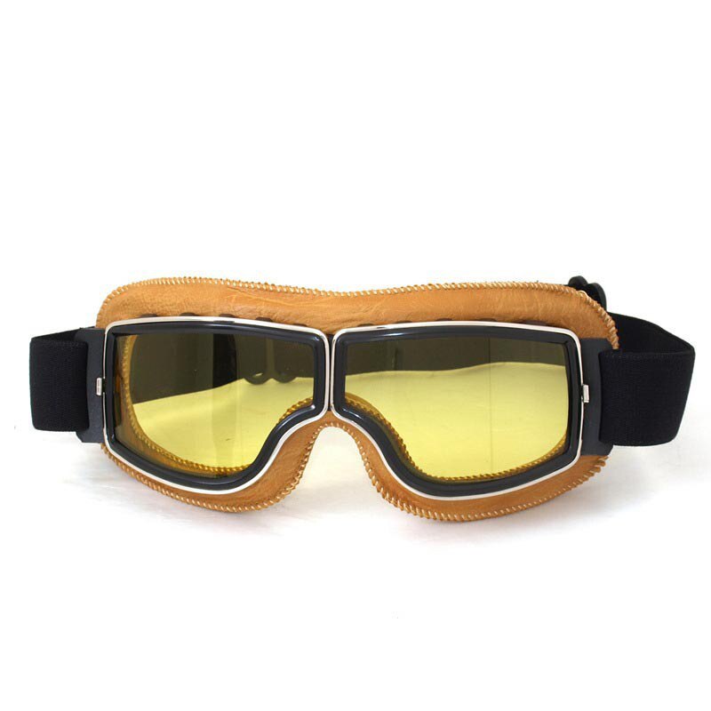 Retro Motorcycle Goggles Glasses Aviator Cruiser Vintage Leather Glasses Cafe Racer Half Helmet Goggles: 3