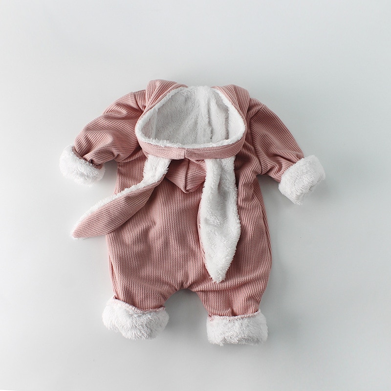 Bunny Baby Winter Rompertjes Voor Jongens Jumpsuit Pluche Voering Baby Meisje Romper Lange Oren Hooded Baby Onesie Peuter Baby Kleding 1Pc