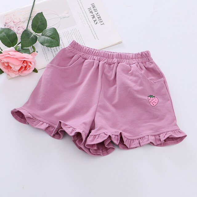 Shorts d'été en coton pour filles | Pantalons en coton à taille élastique, style fraise, décontractés, Shorts pour filles de 2, 3, 4, 5, 6 ans,: VIOLET / 5T