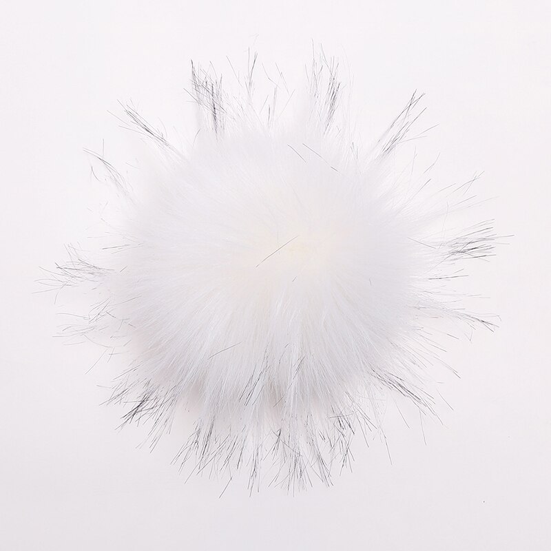 Pompons artificiels 10cm pour chapeau et bonnet d'hiver | Avec bouton en fourrure de raton laveur, Pom Poms en boule pour femmes et enfants, fournitures de bonnets: WHITE