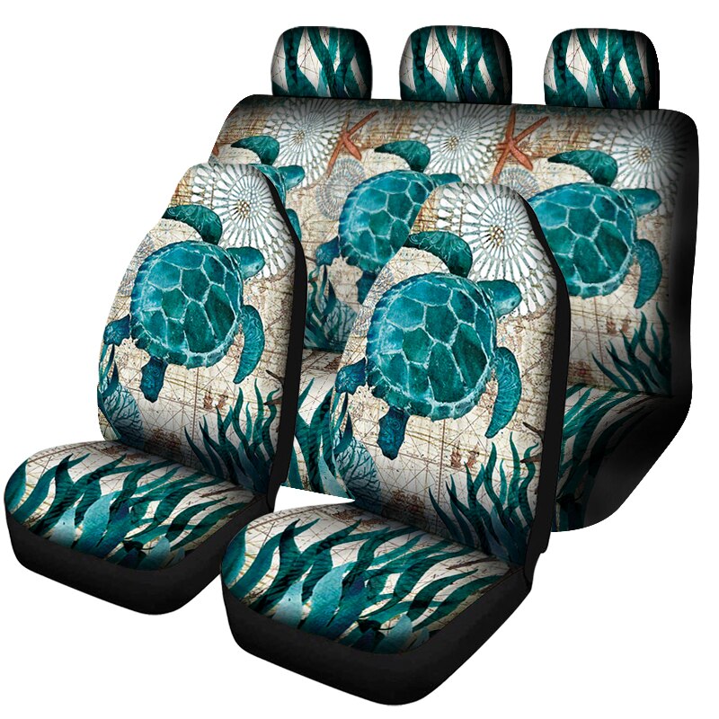 1/7Pcs Auto Seat Cover 3D Afdrukken Groen Gras Schildpad Patroon Voor En Achter Stoelhoezen, geschikt Voor De Meeste Suv 'S, Vrachtwagens En Tr