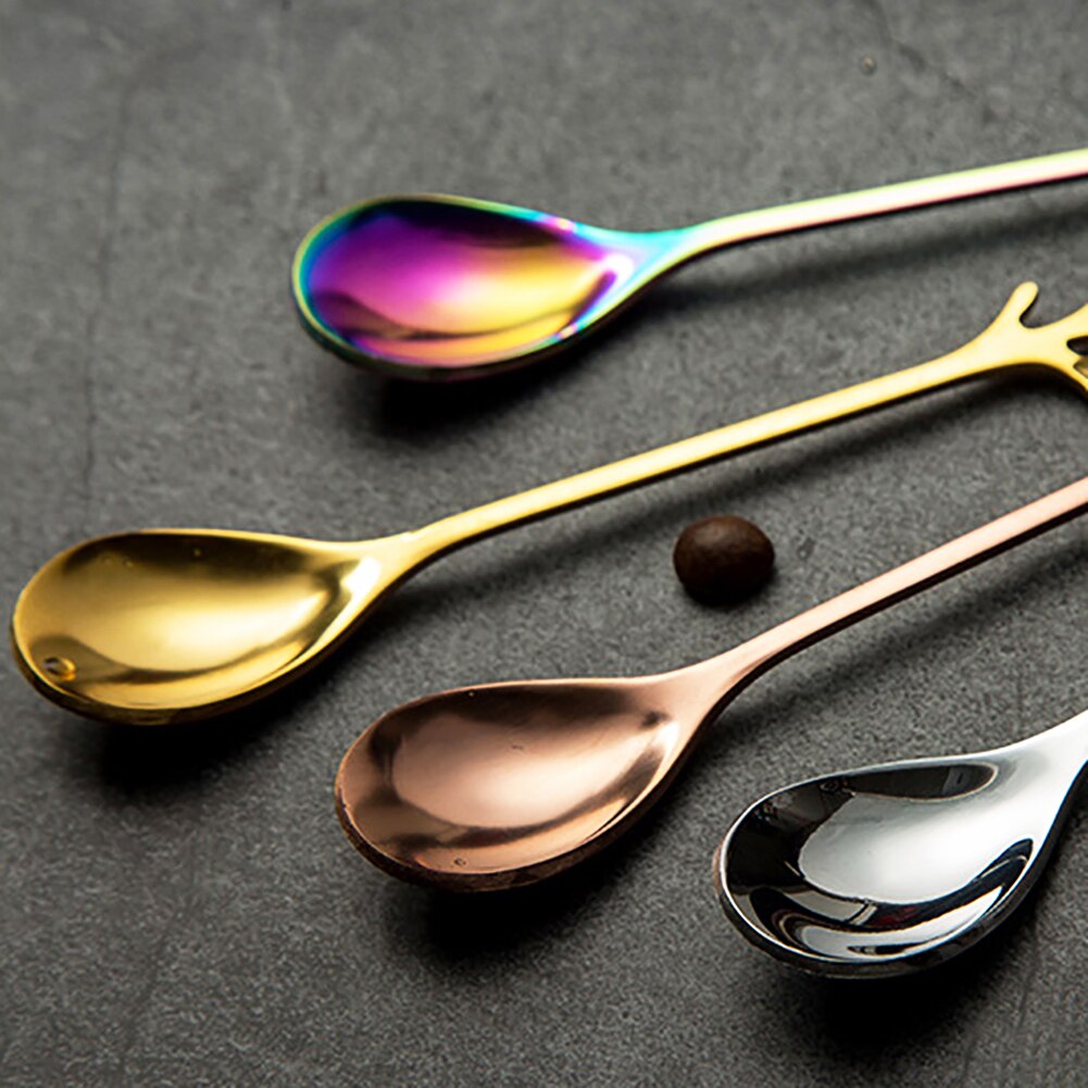 Tenedor para fruta de hoja de acero inoxidable, cuchara para mezclar café no tóxica, tenedores de cocina para fruta, cubiertos