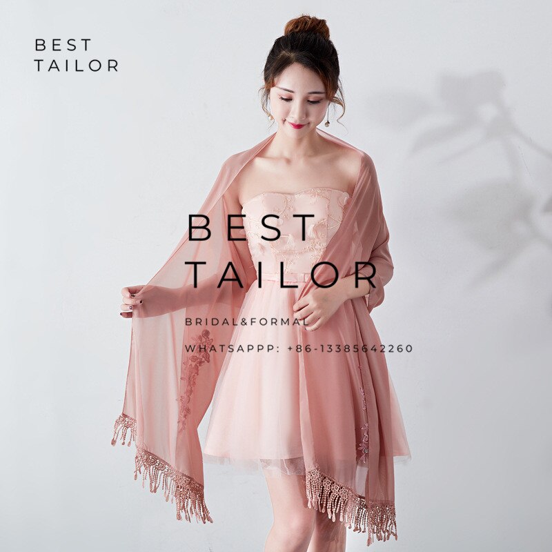 Color Available ! Wedding Jackets Bolero Bridesmaid Scarf Shawl Tassel Appliques Formal Party Gown Chiffon Wedding Accessories: Color 6