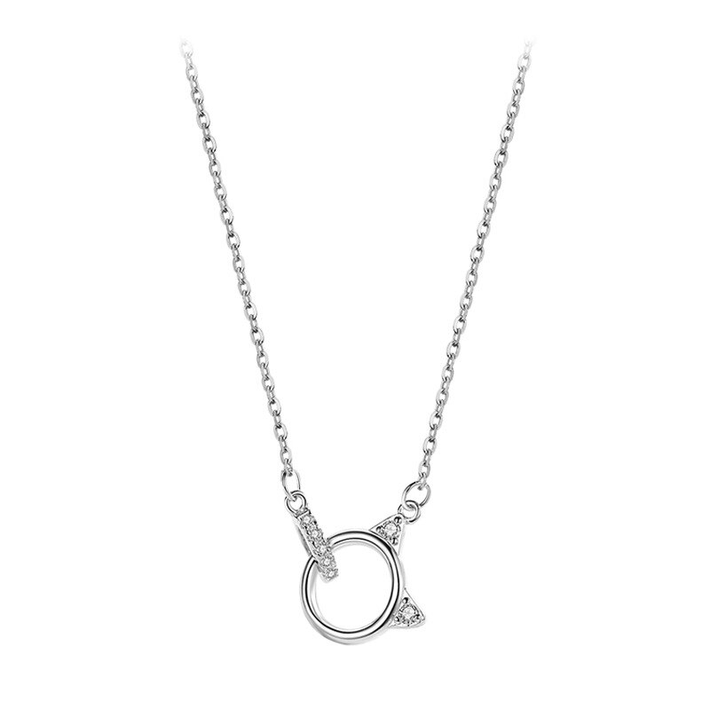 Voq Zilveren Kleur Eenvoudige Leuke Kat Zirkoon Hanger Ketting Sleutelbeen Keten Vrouwen Sieraden