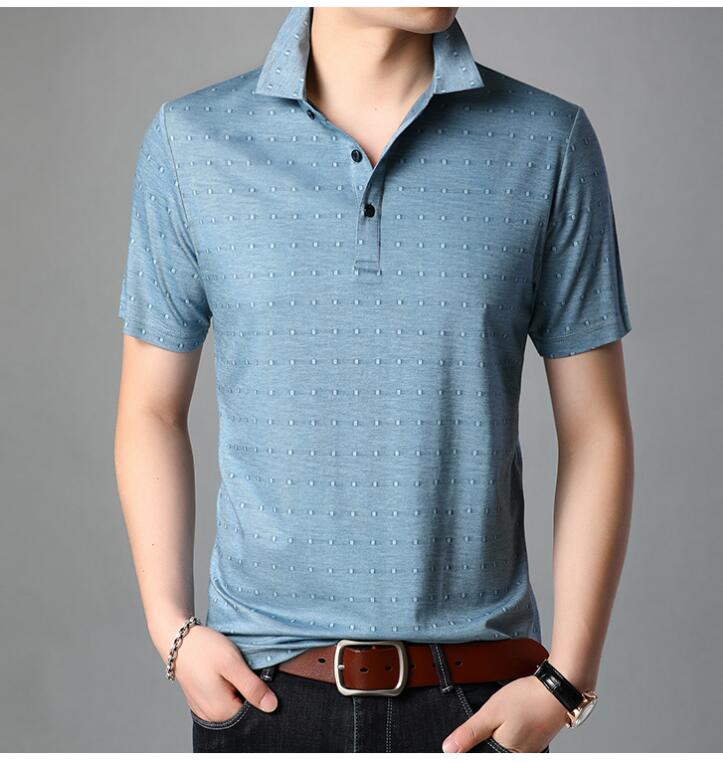 Heren zomer katoenen polo zakelijke kleding heren casual fit kleding korte mouwen: Blauw / Xxl