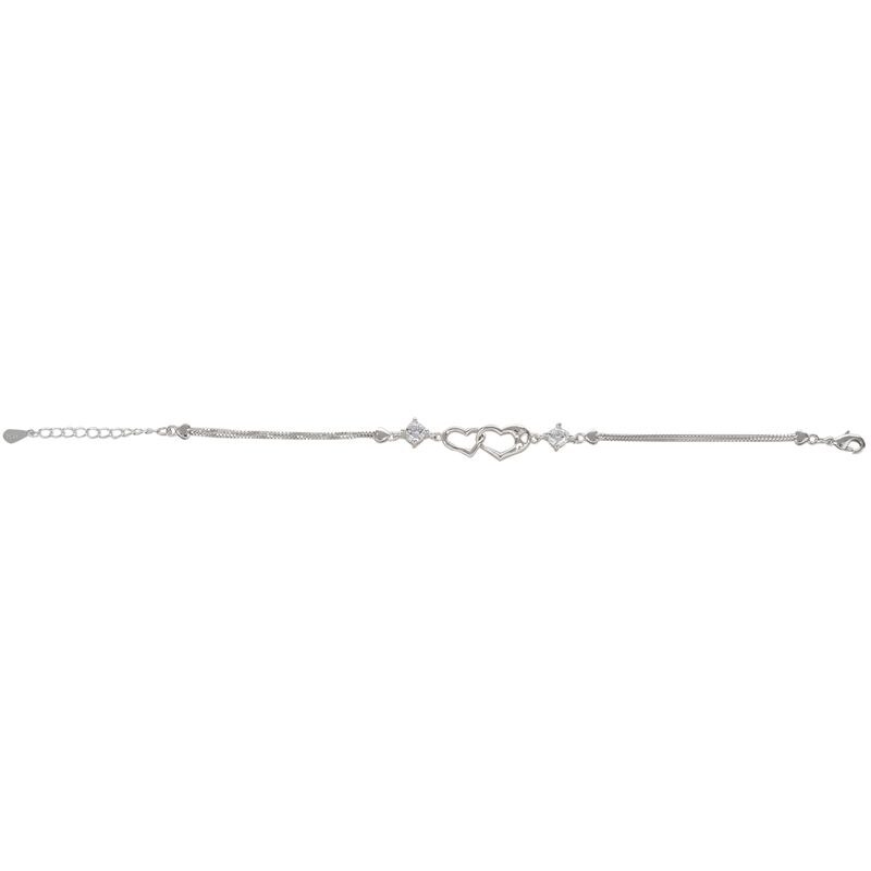 Sølvbelagt "hjerte ved siden av hjertet" damearmbånd med gravering "i love u" , 16 + 4cm justerbar platinakjede: Default Title