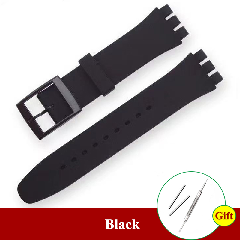 16mm 17mm 19mm 20mm Zachte Siliconen Armband Kleurrijke Horlogeband voor Swatch Horlogeband Vervanging Horloges accessoires met Tool: Black Yellow / 17mm