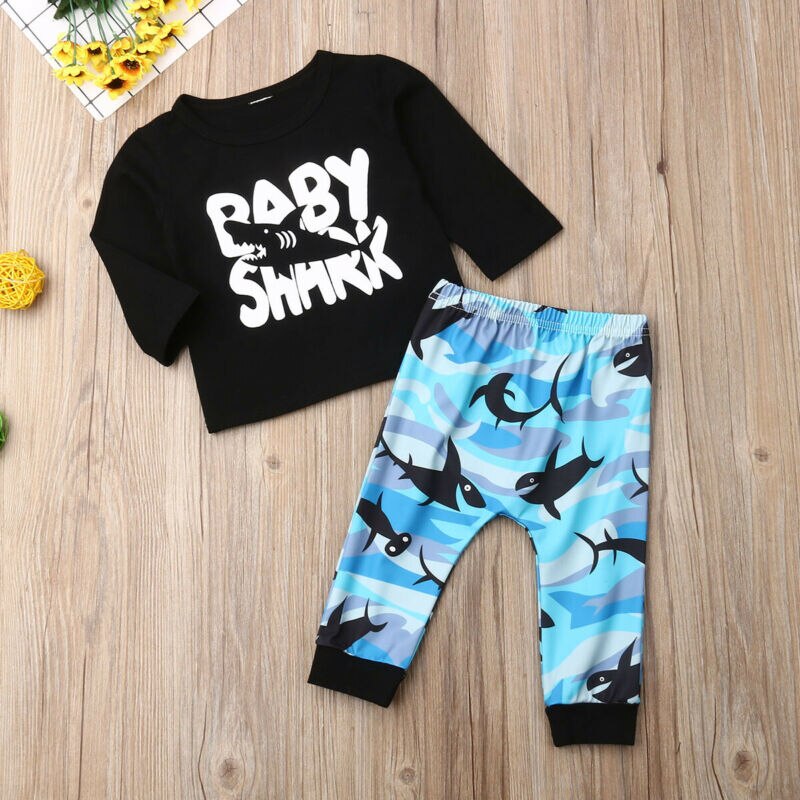 Baby drengetøj drenge efterår efterår outfits sæt tegneserie langærmede t-shirt toppe + bukser 0-3y