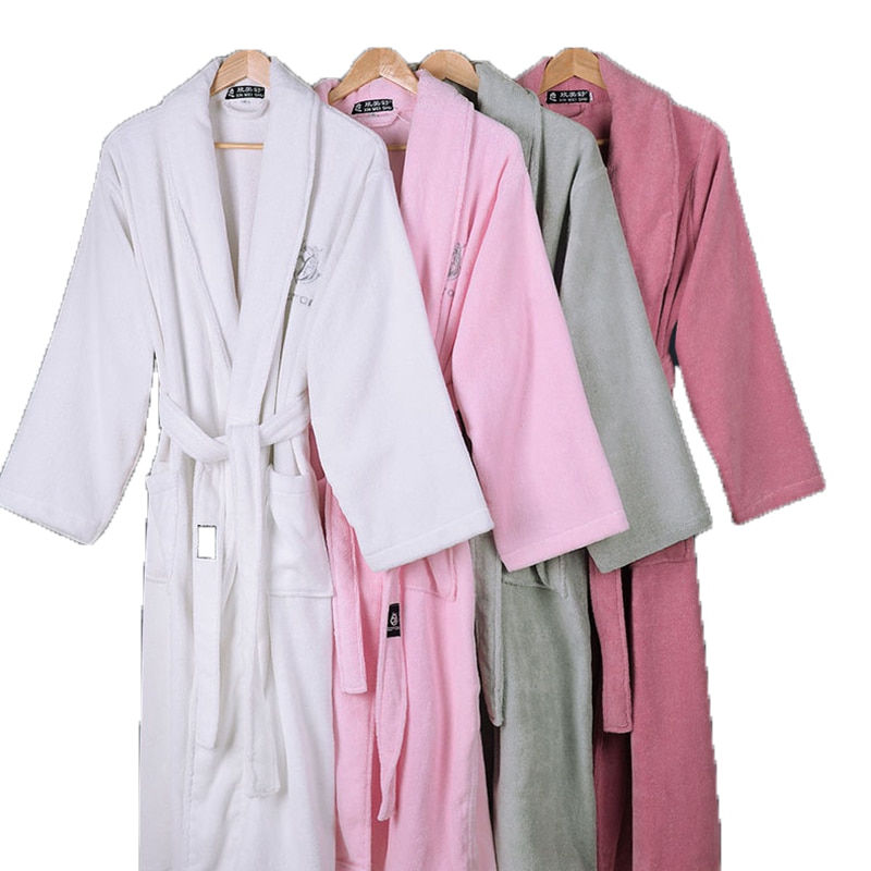 Men's Robe Cotton Bathrobe Adult Winter Towel Fleece Homewear Male Long Sleeved Gray Pajamas Men's Warm Homewear Autumn