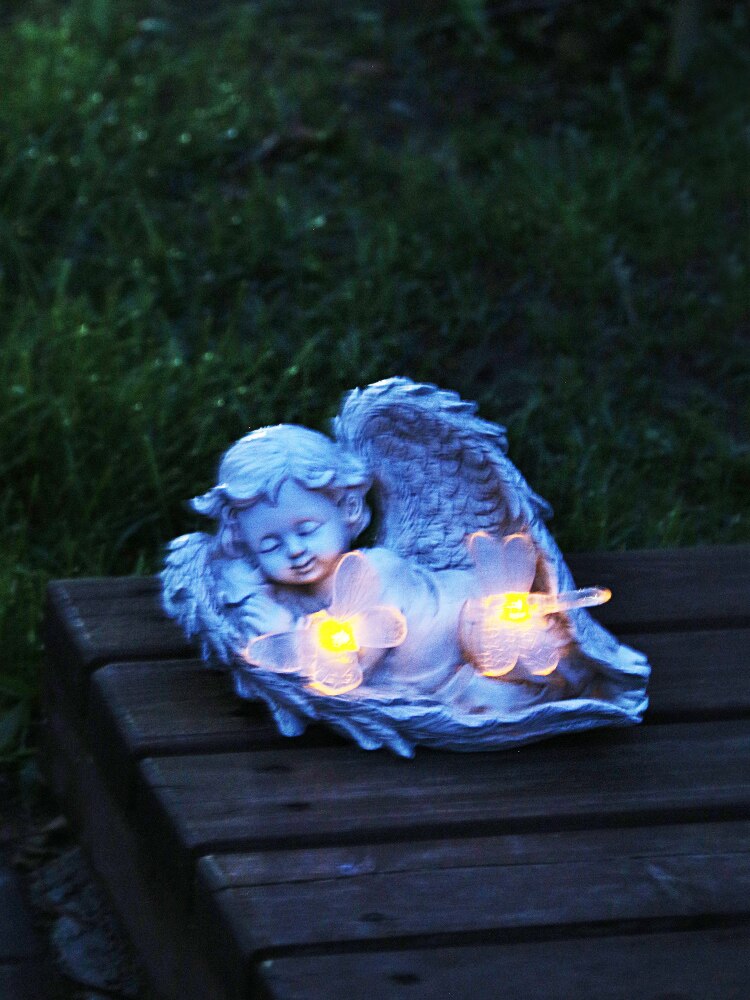 Solar dream angel night automatisk belysning dekoration pojke dekoration ljus trädgård trädgård skulptur hantverk