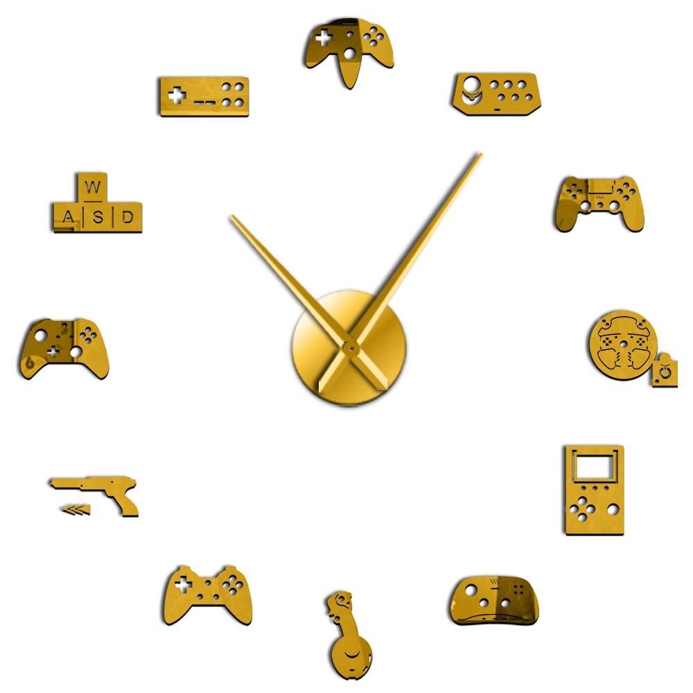 Game Controller Video DIY Giant Wall Clock Game Joysticks Stickers Gamer Wall Art Video Gaming Signs Boy Bedroom Game Room Decor: Gold / 47 Inch