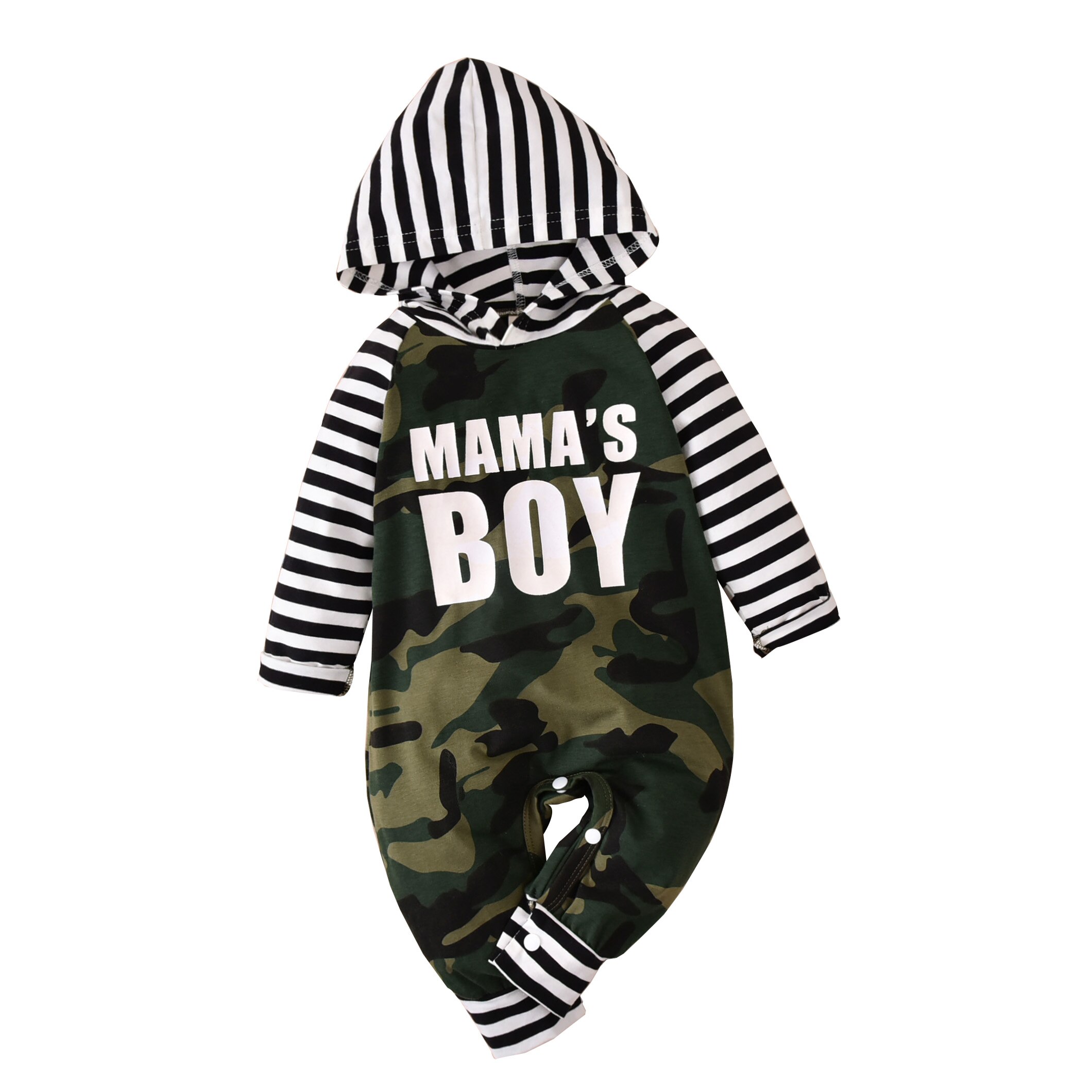 FOCUSNORM 0-12M Newborn Baby Boys Rompers Striped Letter Camouflage Print Long Sleeve Jumpsuits 2 Style: Gray / 12M