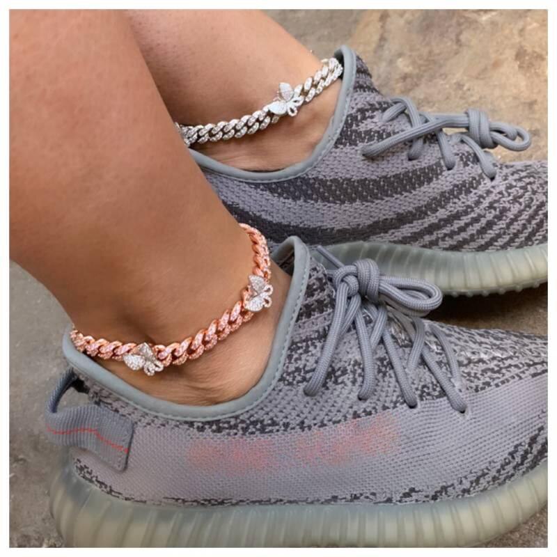 sommer neue Tennis Rosa Fußkettchen Kette Schmuck charmant kubanisch Verknüpfung Strass Mini cz gepflasterte Schmetterling Fußkettchen