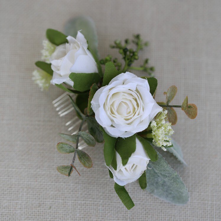 Dower me blanco Floral nupcial accesorios pelo peineta verde hoja dama de honor pelo corona boda tocado: hair comb