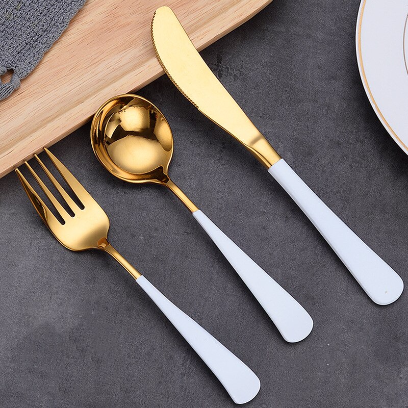 Tableware Stainless Steel Cutlery Set Kitchen Knives Forks Spoons Set Luxury Dinnerware Set Dinner Wedding Mirror Black Cutlery
