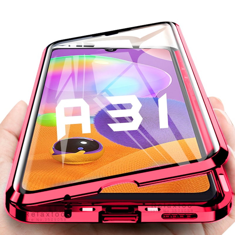 samun a 31 case 360° full cover metal magnetic flip cases for samsung galaxy a31 double-sided glass coque sm-a315f/ds 6.4''