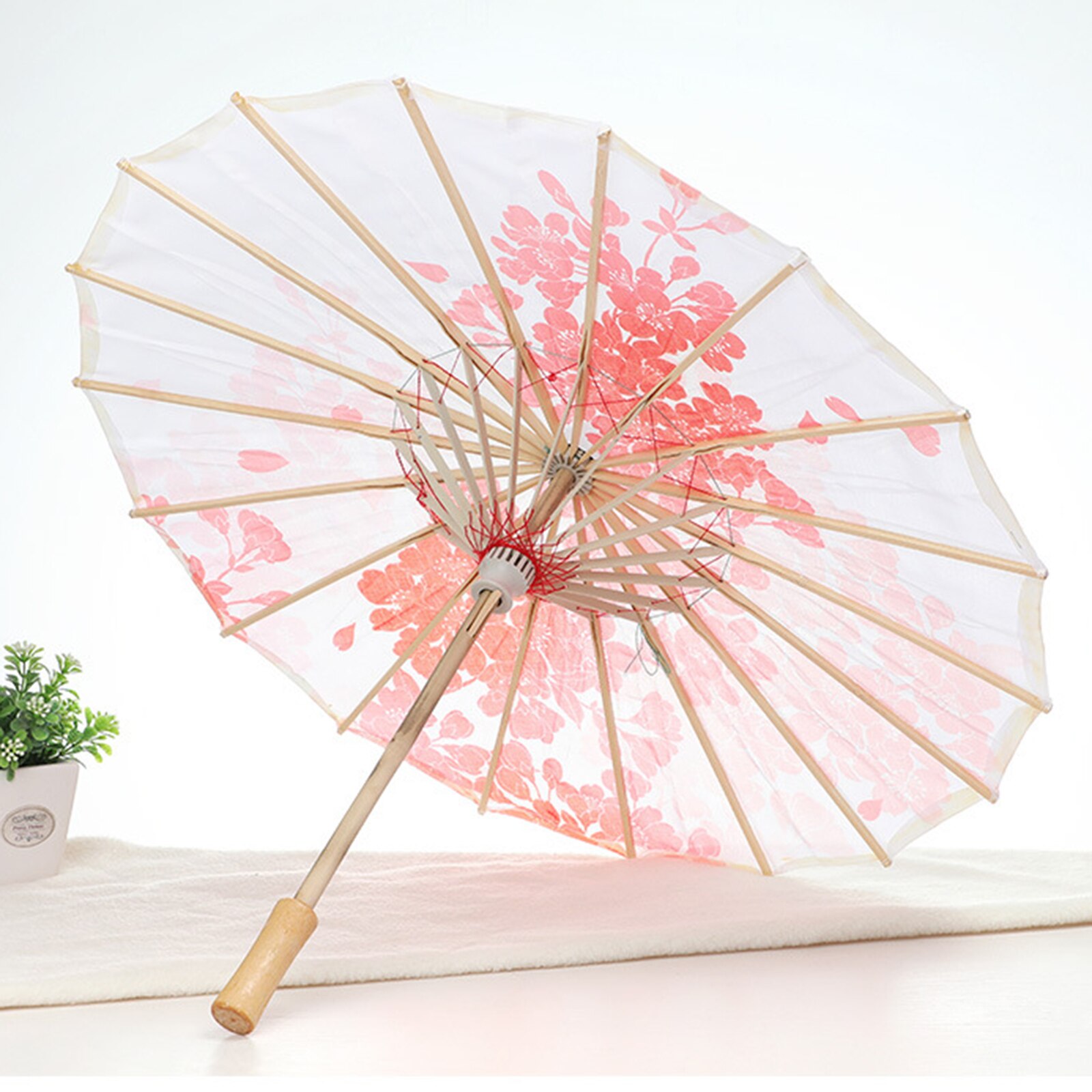 Kids Umbrella Bamboo Frame Cloth Umbrella Flower Pattern Chinese Classical Dance Umbrella For Dance Photography Art Decoration