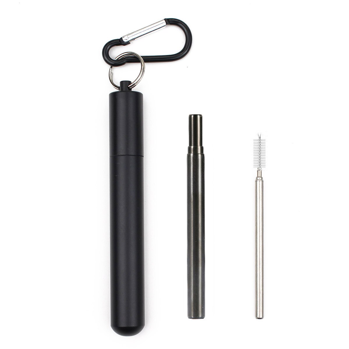 18/10 Stainless Steel Collapsible Straw Set Reusable Telescopic Drinking Straw Portable Straw For Travel Metal Drink Straw Brush: Black-yuan