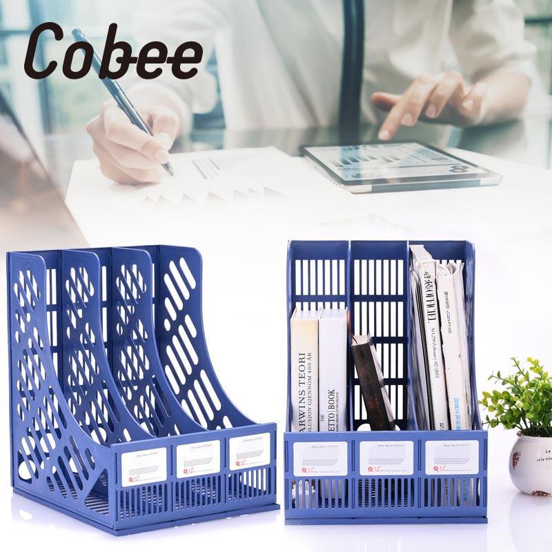 cobee Plastic Three Sections File Rack Folder Office Supplies Storage Magazine Holder