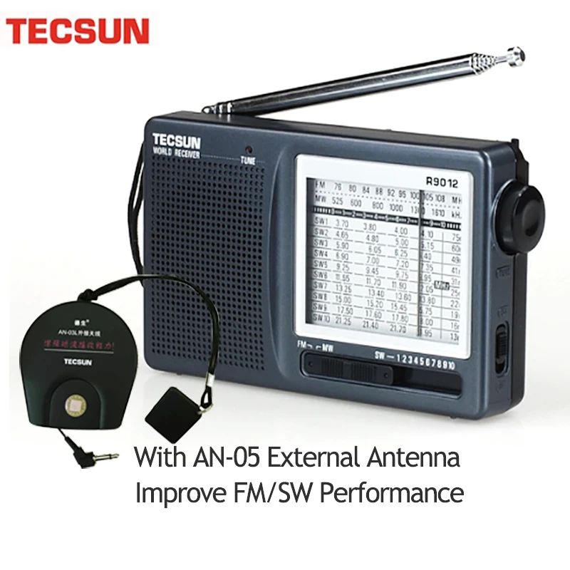 TECSUN R-9012 AM/FM/SW 12 Bands Shortwave Radio Portable Receiver with AN-05 External Antenna Multiband Radio Receiver: Blue