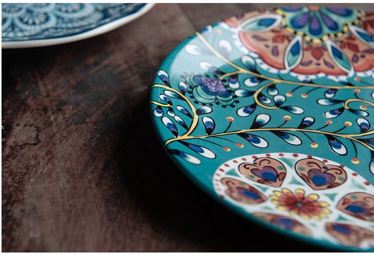 Vaisselle en porcelaine artisanat Western nourriture assiette de table, ménagère céramique assiette mignonne bleu et blanc, Dim Sum Breakfa