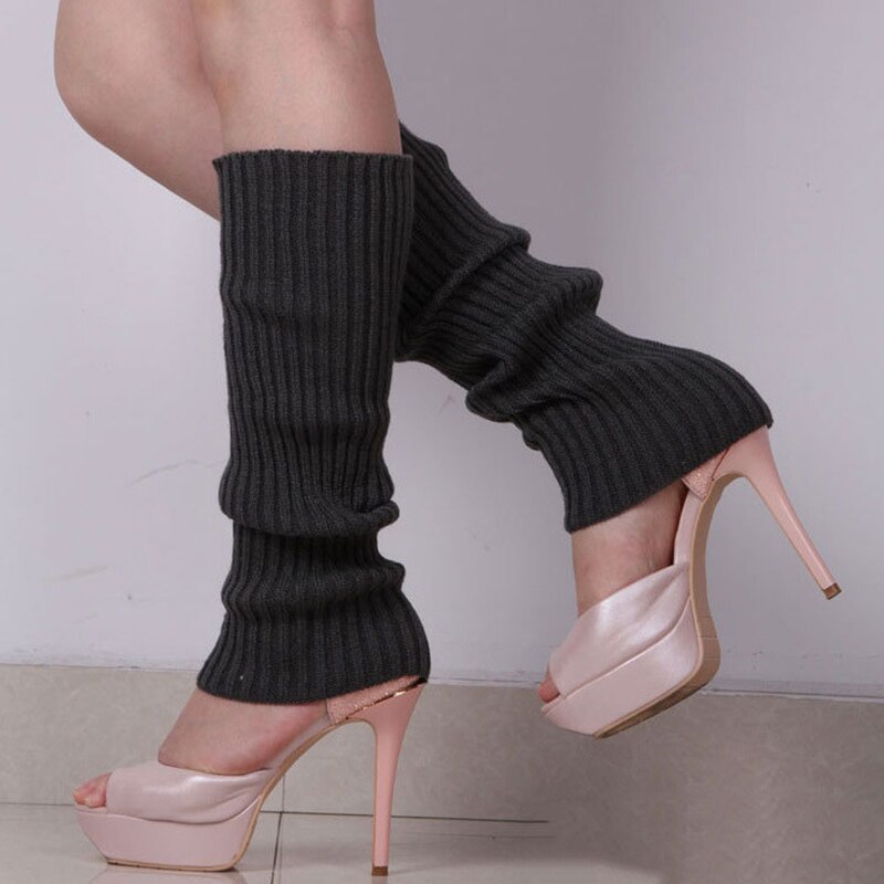Vrouwen gebreide winter beenwarmers losse stijl dame laars kniekousen leggings warme laarzen been punk effen zwart cool gebreide lange sokken: Donkergrijs