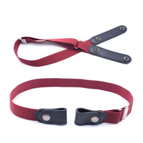 Trend Men Women's Buckle-Free Elastic Invisible Belts Jeans Trousers Casual Clothes Accessories Simple Waistband: Red