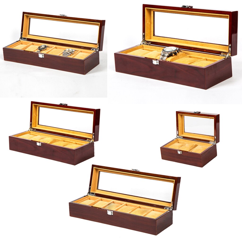 3/5/6 Schlüssel Holz Uhr Vitrine Glas oben Schmuck Sammlung Lagerung Kasten