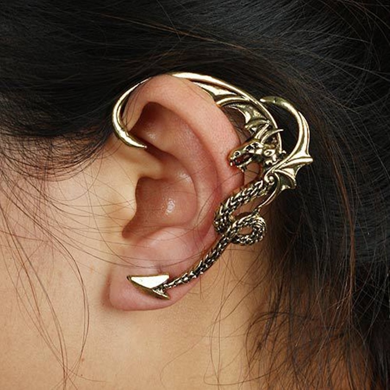 boucles d'oreilles Punk volant Dragon longue oreille manchette boucle d'oreille vestes boucles d'oreilles de mariage pour femmes et hommes bijoux EJ030