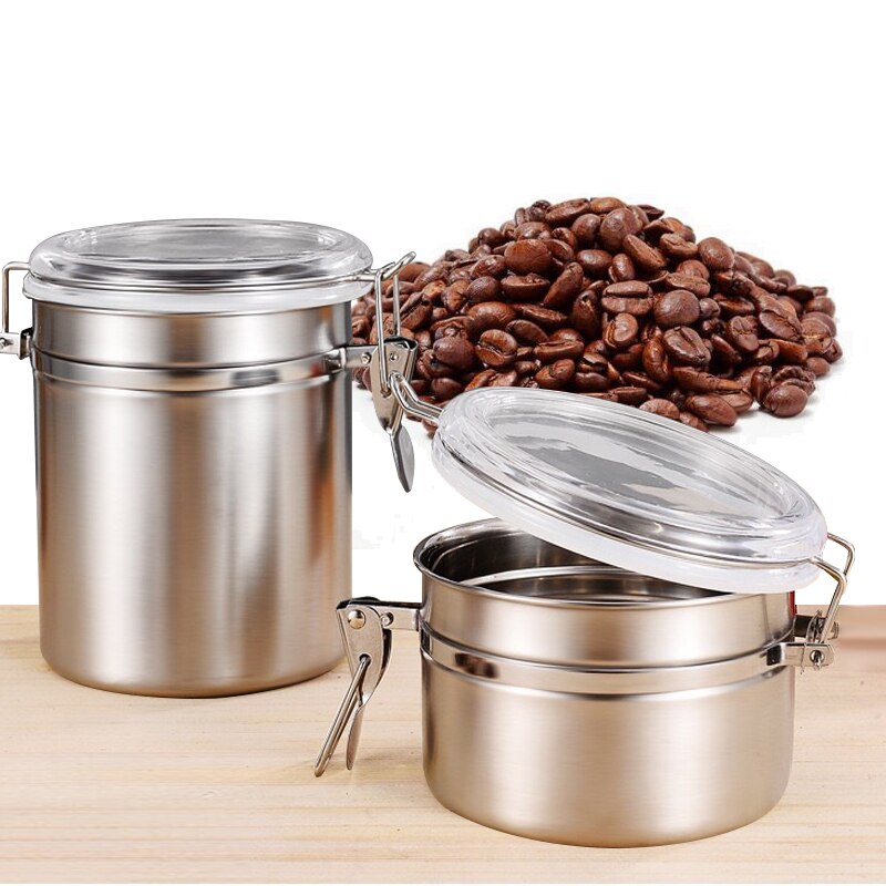 700ml/1400ml Coffee Beans Tea Coffee Container Storage Canister Set Stainless Steel Airtight Coffee Jar Canister With Spoon