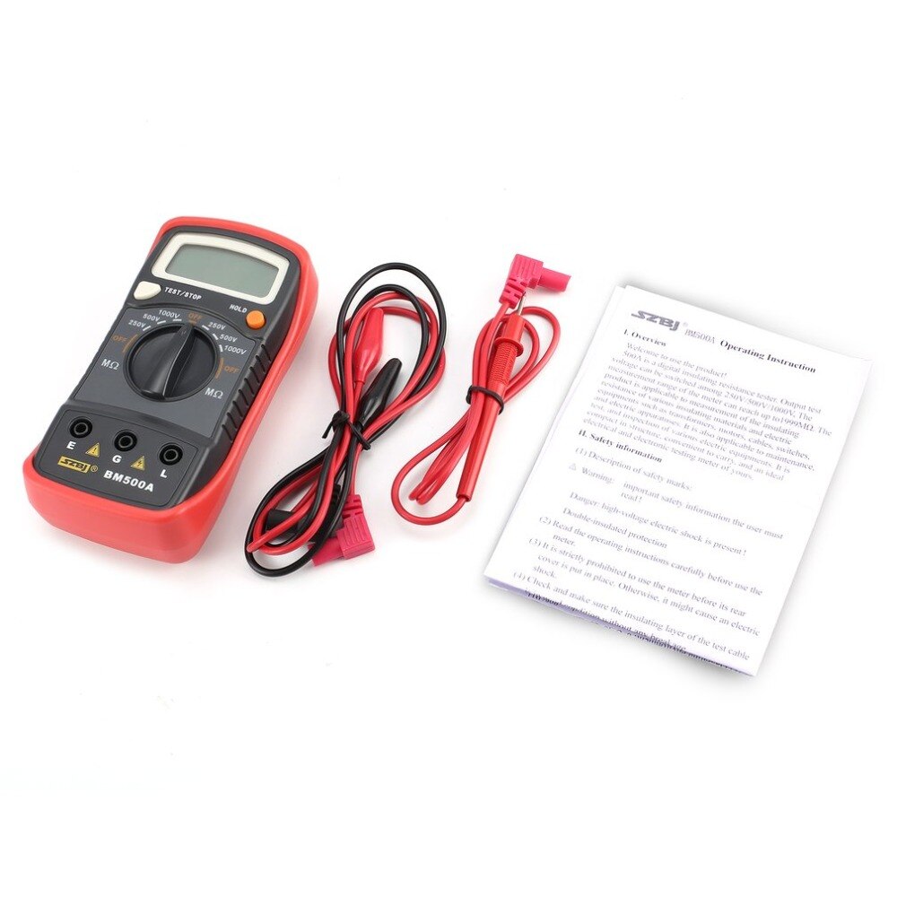 BM500A Digitale Megger Tester Voltmetro 1000V Auto Gamma di Resistenza di Isolamento ohm del Tester del Tester Megaohmmetro LED di indicazione