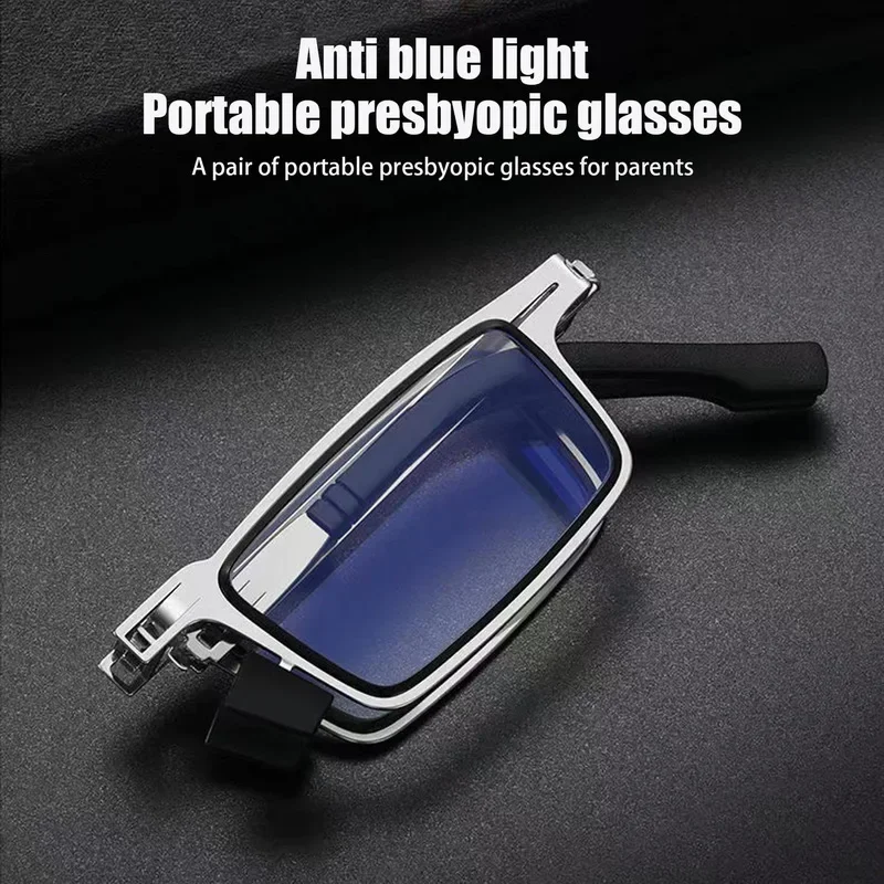 1 Uds. Gafas de lectura plegables redondas de Metal, gafas portátiles antiluz azul para hombres, gafas para presbicia, montura dioptrías + 1,0 a + 4,0