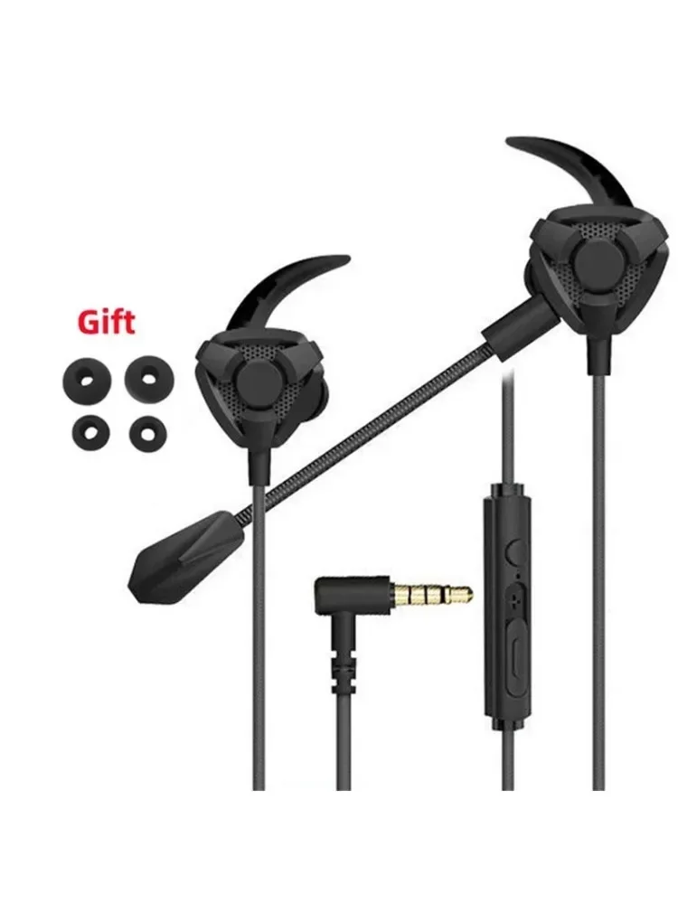 Original Esports with Microphone Plug and Play Gaming Mobile Game Earphones 16Mm Large Moving Coil Wired Earphones L-Bending 3.5: black
