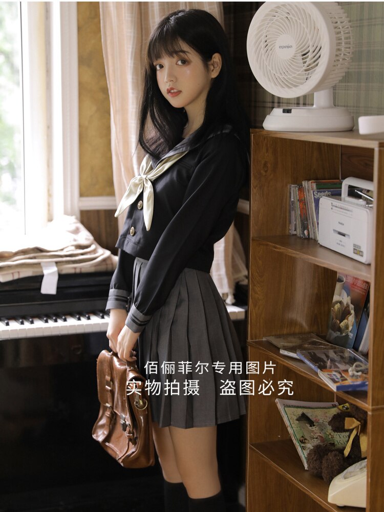Japan Uniform Soft Girl Long Sleeve Sailor Suit Female Middle School Student Wear School Uniform Black College Style